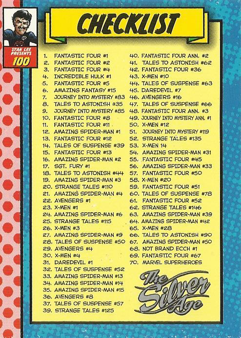 Marvel - The Silver Age 1998 - 100- Checklist Vintage Trading Card Singles Skybox   