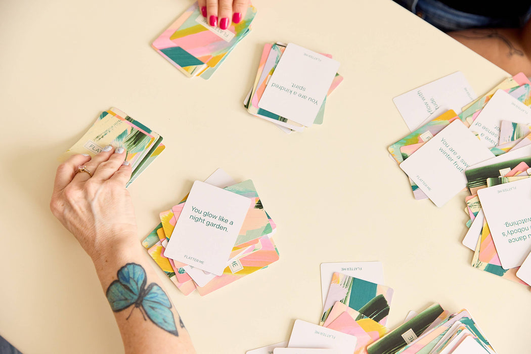 Flatter Me: A Compliment Battle Card Game Board Games Pink Tiger Games
