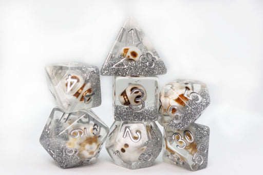 Skull and Silver Glitter RPG Dice Set Accessories Foam Brain Games   