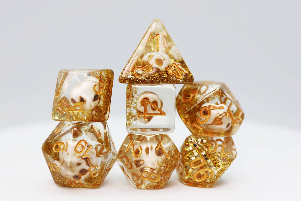 Skull and Gold Glitter RPG Dice Set Accessories Foam Brain Games   