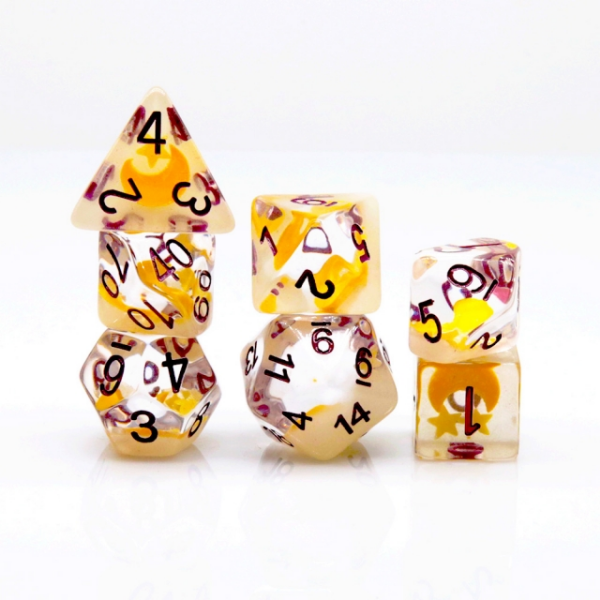 Glow in the Dark Moon and Star RPG Dice Set Accessories Foam Brain Games
