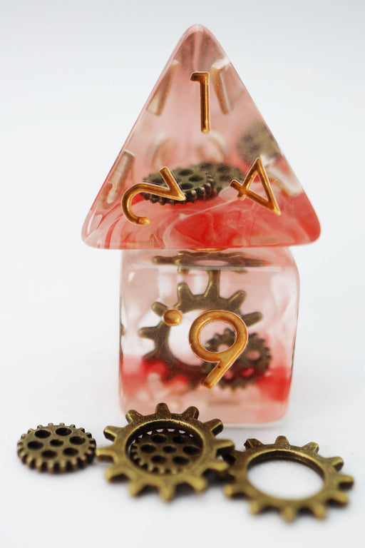 Red Swirl Ancient Gear RPG Dice Set Accessories Foam Brain Games   