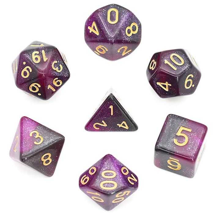 Black & Purple Galaxy RPG Dice Set Accessories Foam Brain   
