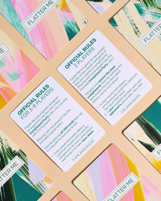 Flatter Me: A Compliment Battle Card Game Board Games Pink Tiger Games