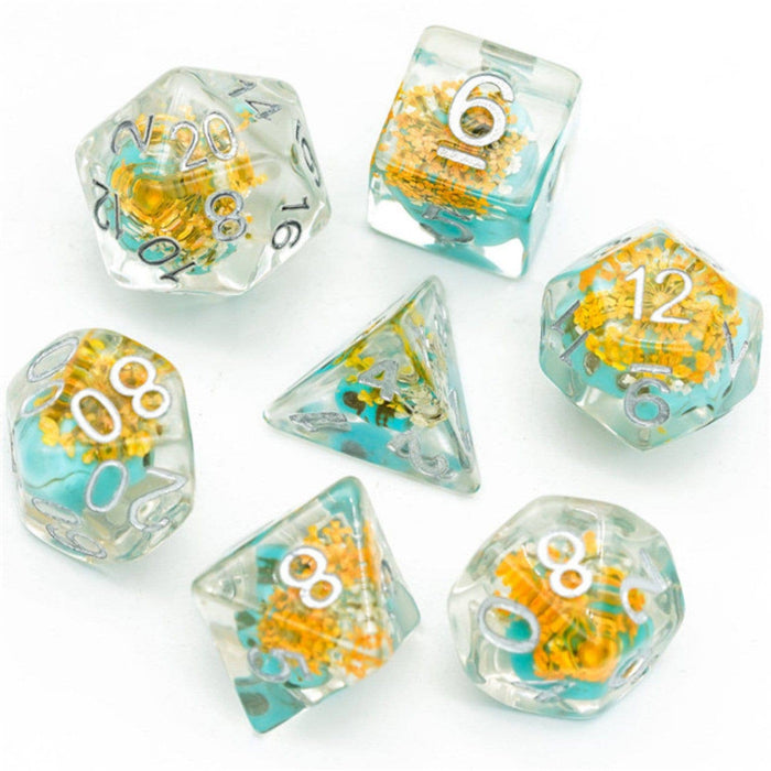 Yellow Flower with Blue Skull RPG Dice Set Accessories Foam Brain Games