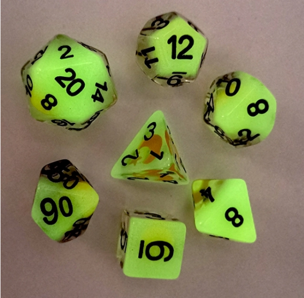 Glow in the Dark Moon and Star RPG Dice Set Accessories Foam Brain Games
