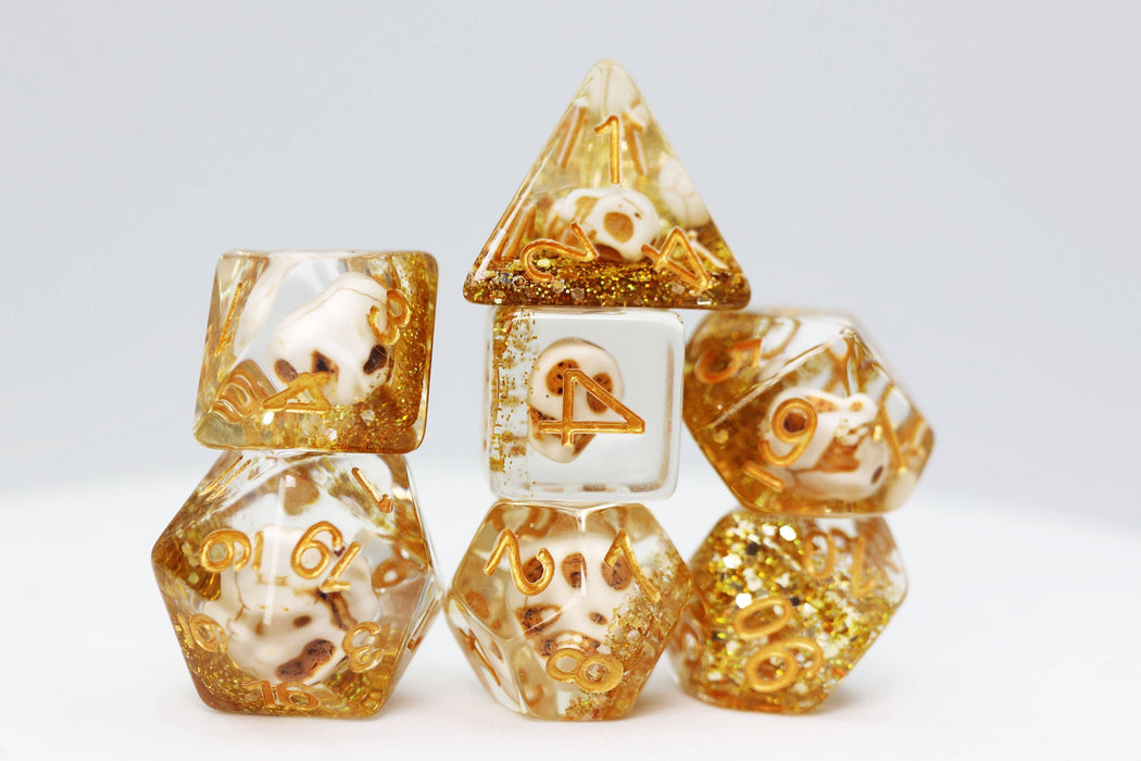 Skull and Gold Glitter RPG Dice Set Accessories Foam Brain Games   