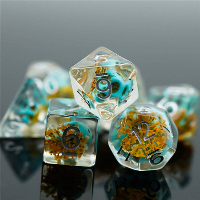 Yellow Flower with Blue Skull RPG Dice Set Accessories Foam Brain Games