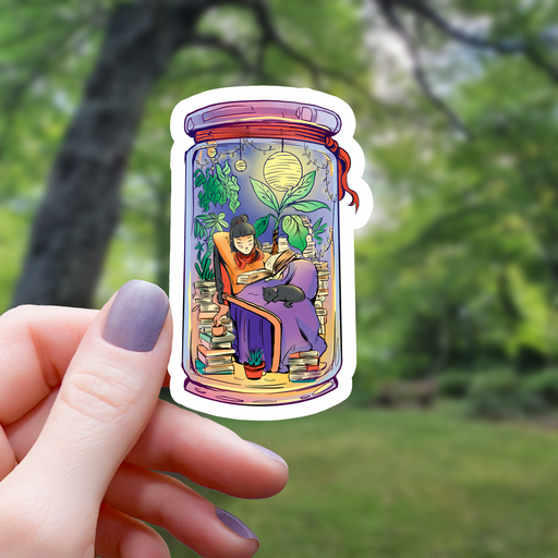 Girl Reading In A Jar Sticker - 3" Gift Mimic Gaming Co   