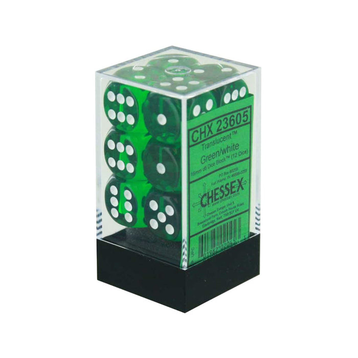 Translucent: 16mm D6 Green/White (12) Accessories CHESSEX MFG. CO. LLC   