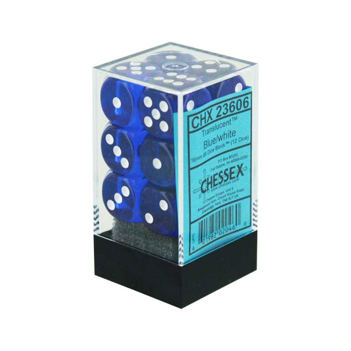 Translucent: 16mm D6 Blue/White (12) Accessories CHESSEX MFG. CO. LLC   