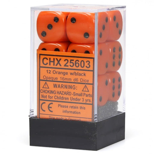 Opaque: 16mm D6 Orange/Black (12) Accessories CHESSEX MFG. CO. LLC   
