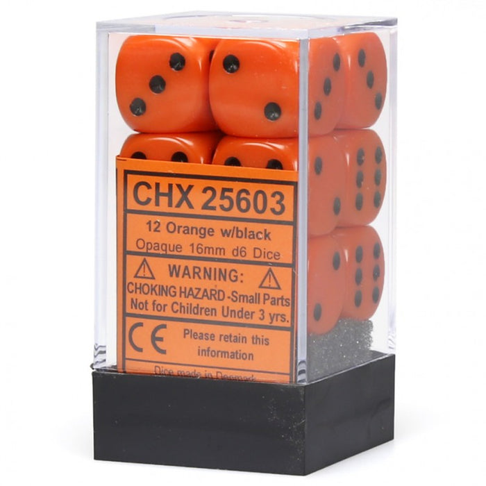 Opaque: 16mm D6 Orange/Black (12) Accessories CHESSEX MFG. CO. LLC   