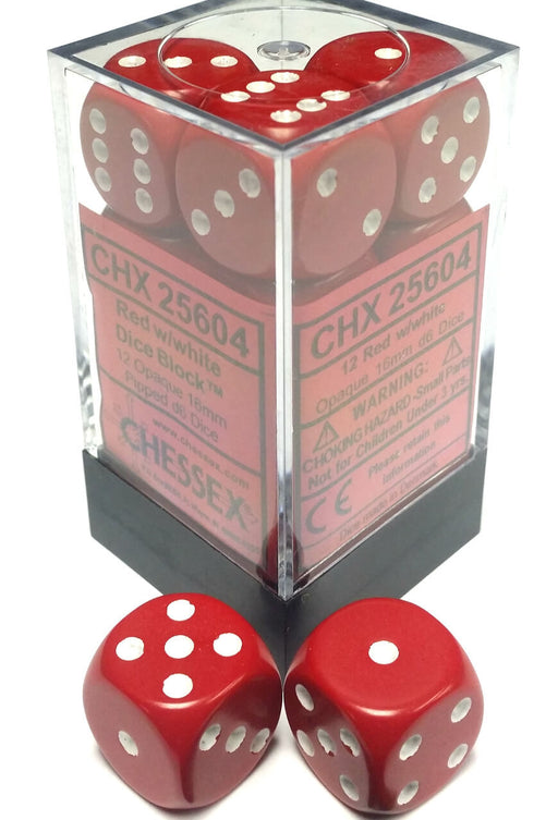 Opaque: 16mm D6 Red/White (12) Accessories CHESSEX MFG. CO. LLC   