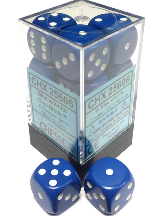 Opaque: 16mm D6 Blue/White (12) Accessories CHESSEX MFG. CO. LLC   