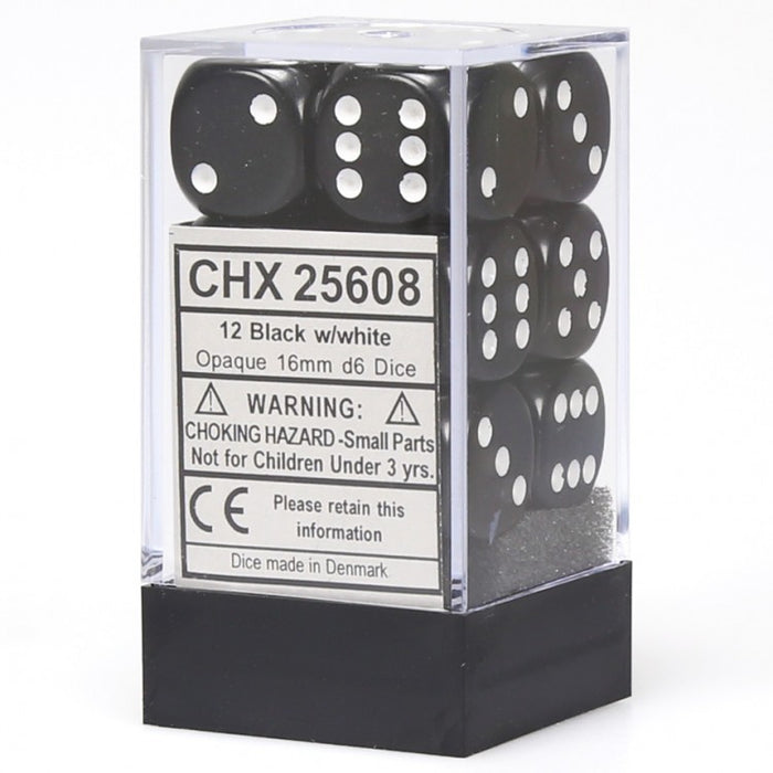 Opaque: 16mm D6 Black/White (12) Accessories CHESSEX MFG. CO. LLC   
