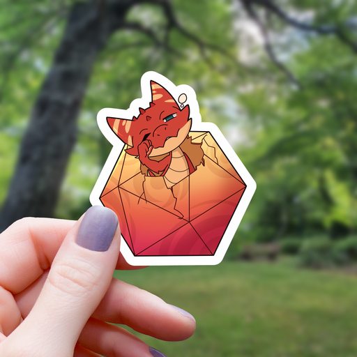 Dragonfolk Baby In D20 Dice Sticker - 3" Gift Mimic Gaming Co   