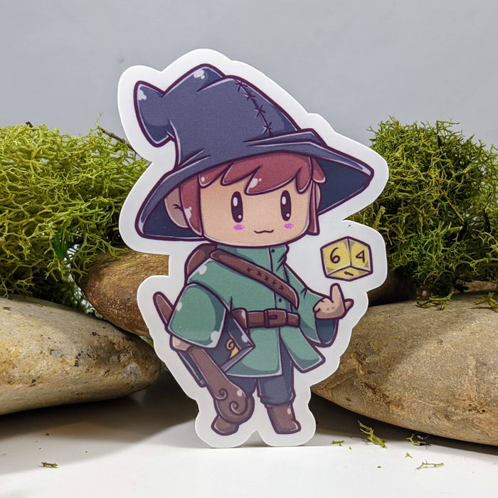 Chibi Hit Dice Wizard Tabletop Gaming Sticker - 2.5" Gift Mimic Gaming Co   