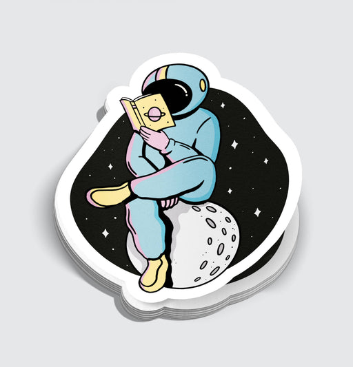 Astronaut Reading While on Moon Sticker - 3" Gift Mimic Gaming Co   