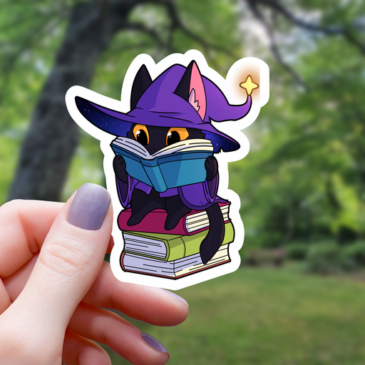 Wizard Cat Reading Books Sticker - 3" Gift Mimic Gaming Co   