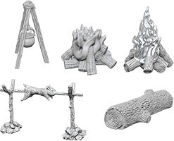 WizKids Deep Cuts Unpainted Miniatures: W10 Camp Fire & Sitting Log Miniatures NECA   