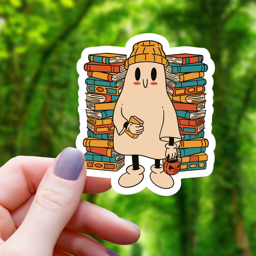 Ghost with Books Sticker - 3" Gift Mimic Gaming Co   