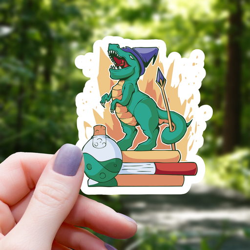 T-Rex Wizard Book Sticker - 3" Gift Mimic Gaming Co   