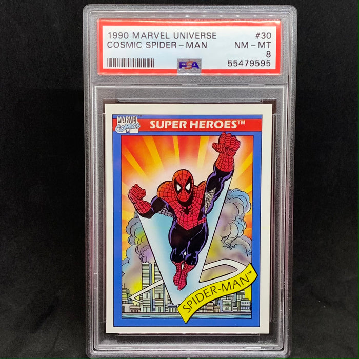 Marvel Universe 1990 - 030 - Cosmic Spider-Man - PSA 8 Vintage Trading Card Singles Impel   