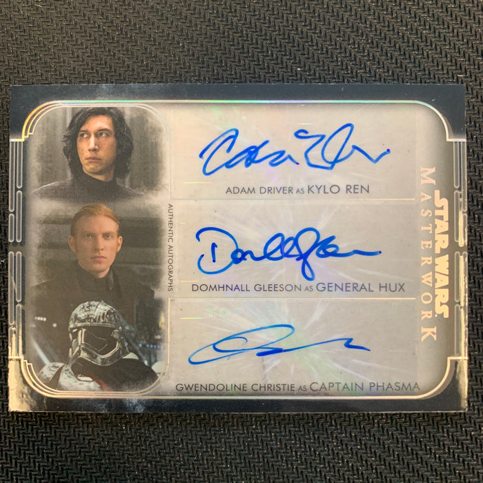 Star Wars Masterwork 2020 - AD-TA-DGC - Triple Autograph - Adam Driver as Kylo Ren, Domhnall Gleeson as General Hux, and Gwendoline Christie as Captain Phasma Vintage Trading Card Singles Topps   