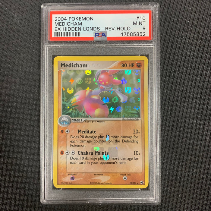 Pokemon - Medicham 10 - Pokemon Hidden Legends Reverse Holo - 2004 - PSA 9 Vintage Trading Card Singles Pokemon