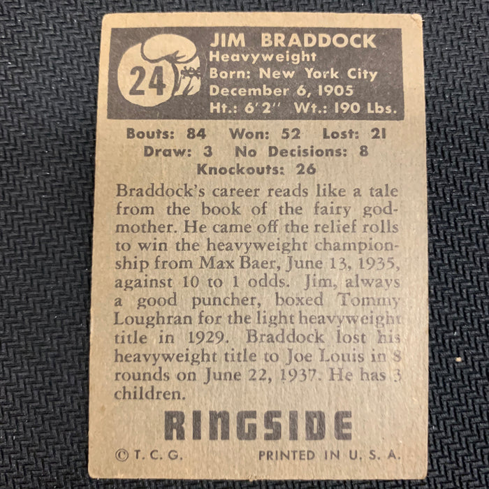 Ringside Boxing 1951 - 24 - James J Braddock Vintage Trading Card Singles Topps   
