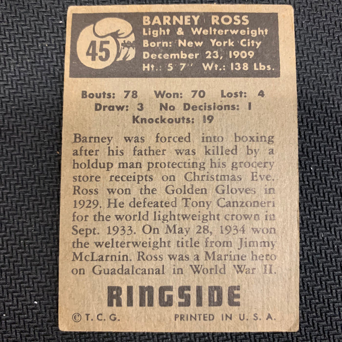 Ringside Boxing 1951 - 45 - Barney Ross Vintage Trading Card Singles Topps   