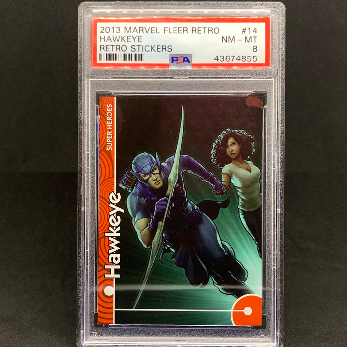 Marvel Fleer Retro 2013 - Retro Stickers - 14 - Hawkeye - PSA 8 Vintage Trading Card Singles Upper Deck