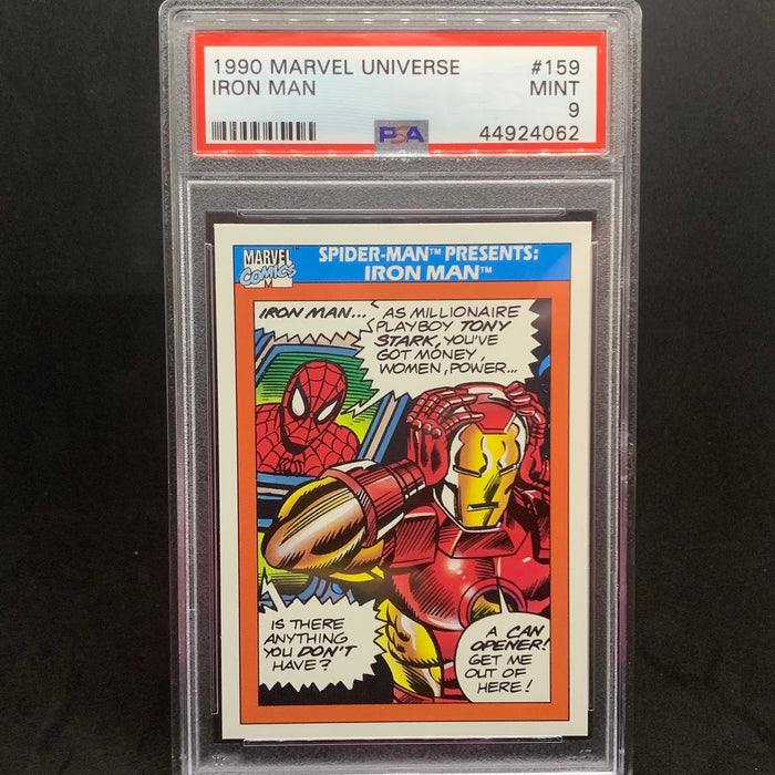 Marvel Universe 1990 - 159 - Spider-Man Presents - Iron Man - PSA 9 Vintage Trading Card Singles Impel   