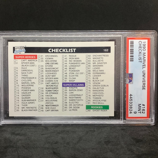 Marvel Universe 1990 - 162 - Checklist - PSA 9 Vintage Trading Card Singles Impel   