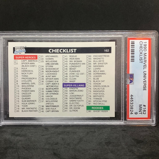 Marvel Universe 1990 - 162 - Checklist - PSA 9 Vintage Trading Card Singles Impel