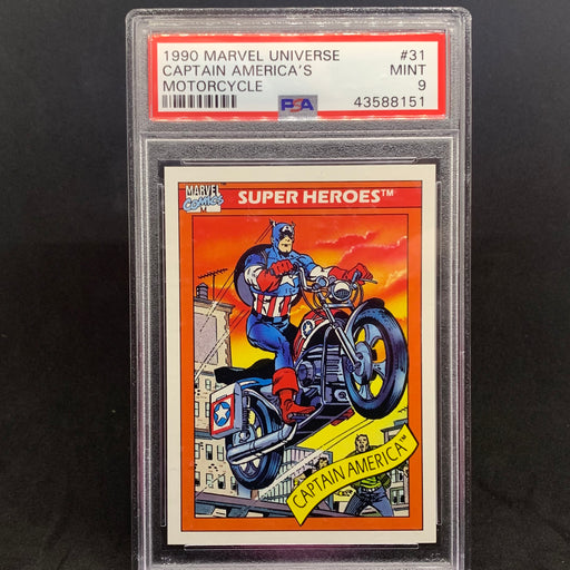 Marvel Universe 1990 - 031 - Captain America’s Motorcycle - PSA 9 Vintage Trading Card Singles Impel   