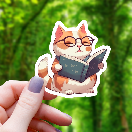 Cat With Glasses Reading a Book Sticker - 3" Gift Mimic Gaming Co   