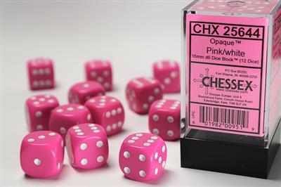 Opaque: 16mm D6 Pink/White (12) Accessories CHESSEX MFG. CO. LLC   