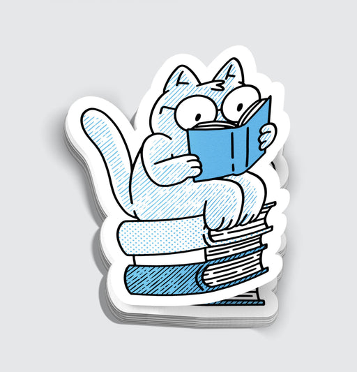 Cat Reading a Book Atop Other Books Sticker - 3" Gift Mimic Gaming Co   