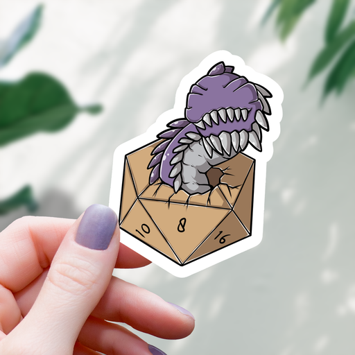 Purple Monster Hatching From D20 Sticker - 3" Gift Mimic Gaming Co   