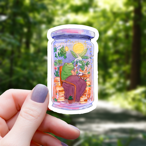 Frog Reading In a Jar Sticker - 3" Gift Mimic Gaming Co   