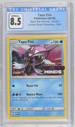 Pokemon - Tapu Fini - Unified Minds Prerelease Staff Promo 2019 - CGC 8.5 Vintage Trading Card Singles Pokemon   