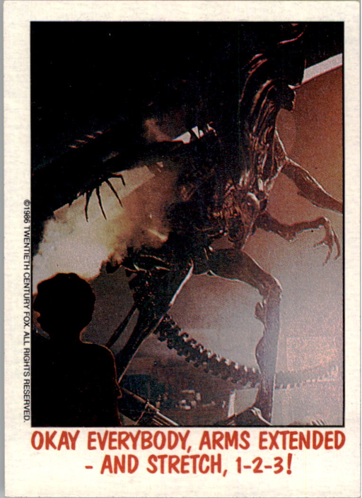 Fright Flicks 1988 - 50 - Aliens - Okay Everybody, Arms Extended - And Stretch, 1-2-3! Vintage Trading Card Singles Topps   