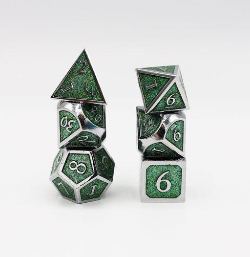 Foam Brain Dice - Silver Embossed Emerald Glitter RPG Accessories Foam Brain   