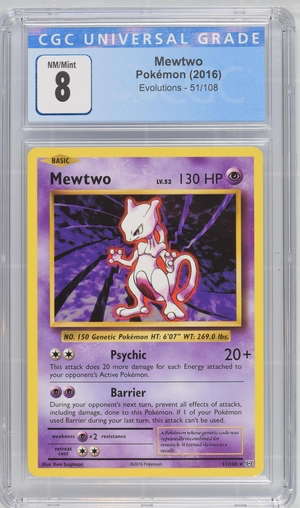 Pokemon - Mewtwo - Evolutions 2016 - CGC 8.0 Vintage Trading Card Singles Pokemon   