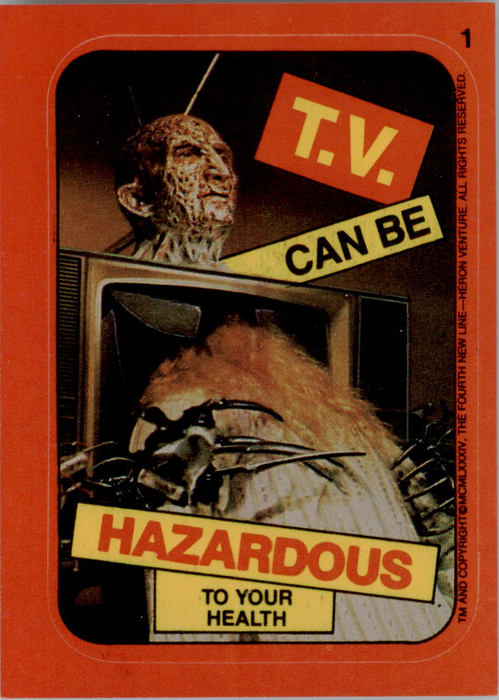 Fright Flicks 1988 - Sticker - 01 - Nightmare on Elm Street - TV Can Be Hazardous to Your Health Vintage Trading Card Singles Topps