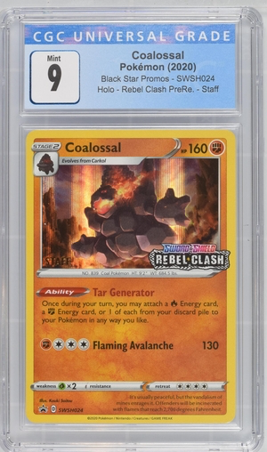 Pokemon - Coalossal - Rebel Clash Prerelease Staff Promo 2020 - CGC 9 Vintage Trading Card Singles Pokemon   