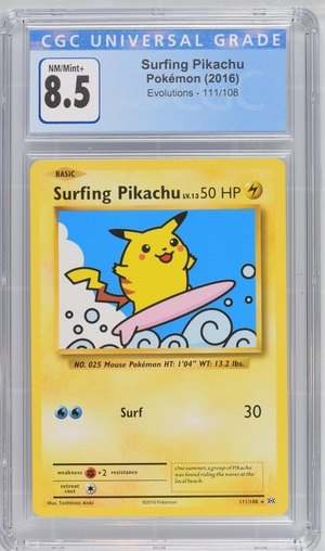 Pokemon - Surfing Pikachu - Evolutions 2016 - CGC 8.5 Vintage Trading Card Singles Pokemon   