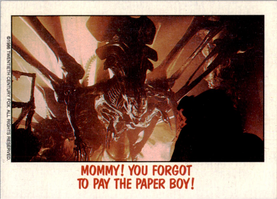 Fright Flicks 1988 - 57 - Aliens - Mommy! You Forgot to Pay the Paper Boy! Vintage Trading Card Singles Topps